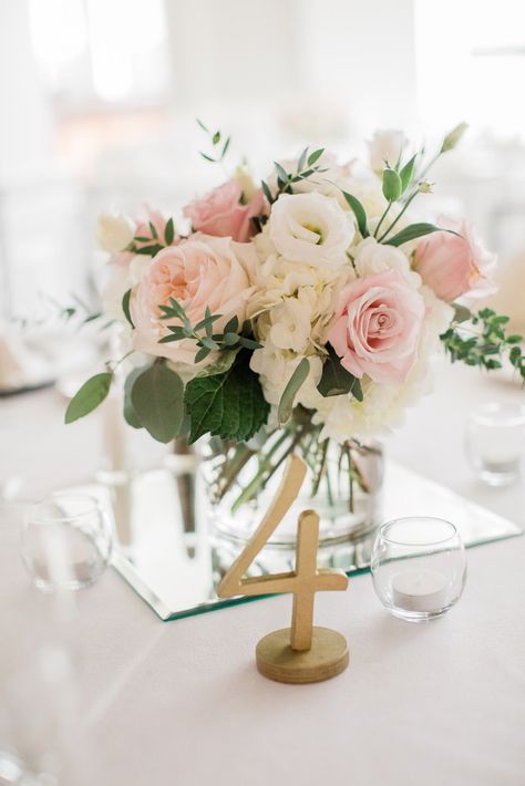 Pink Rose Wedding Centerpieces, White And Blush Centerpieces Wedding, Quinceañera Flower Arrangements, Blush Wedding Centerpieces Romantic, Hydrangea And Rose Centerpiece, Blush Wedding Flowers Centerpiece, White Wedding Flowers Centerpieces, Blush Wedding Centerpieces, Blush Centerpiece