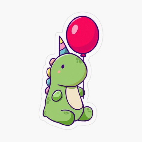 Dinosaur With Balloon, Dinosaur Cartoon Cute, Birthday Dinosaur Drawing, Cute Stickers For Kids, Cartoon Dinosaur Drawing Cute, Cute Dinosaur Stickers, Cute Dinosaur Illustration, Cute Dino Drawing, Dinosaur Drawing Cute