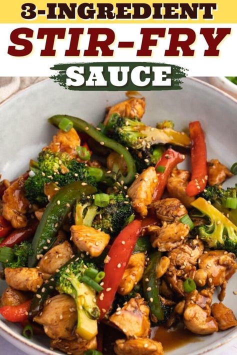 3-Ingredient Stir-Fry Sauce (Easy Recipe) - Insanely Good Healthy Stir Fry Sauce, Chicken Stir Fry Sauce, Soy Sauce Stir Fry, Stir Fry Sauce Easy, Stir Fry Sauce Recipe, Recipes With Soy Sauce, Stir Fry Ingredients, Healthy Stir Fry, Quick Stir Fry