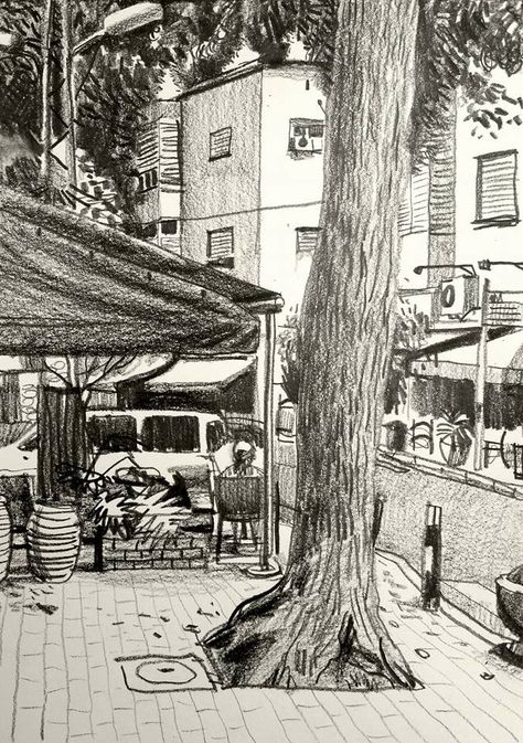 daily drawings and paintings II on Behance Drawing Trees, Landscape Sketch, Drawings Ideas, Perspective Drawing, Pretty Drawings, Pencil On Paper, Arte Sketchbook, Daily Drawing, Landscape Drawings