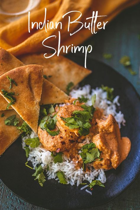 Traditional chicken is swapped out for simmered shrimp in a subtly spice indian butter sauc​​e. Pair it with a Riesli​n​g or Syra​​h. Seafood Diet, Fish Varieties, Meat Products, Indian Butter Chicken, Butter Shrimp, Fish Recipes Healthy, How To Cook Fish, Shrimp Dishes, Healthy Fish