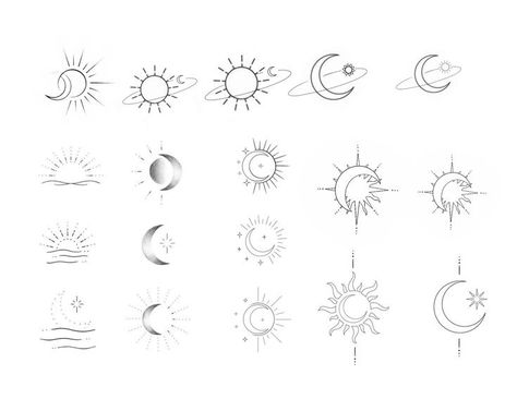 Tiny Moon And Sun Tattoo, Sun And Moon Tiny Tattoo, Create Your Own Sunshine Tattoo, Sun Moon Friendship Tattoo, Small Tattoos Sun, Mini Tattoos Sun, Mini Sun Tattoo, Sonne Mond Tattoo, Tiny Moon Tattoo