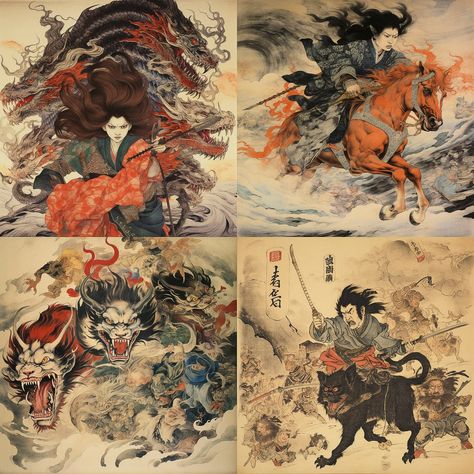 Kawanabe Kyosai Midjourney style | Andrei Kovalev's Midlibrary 2.0 Kawanabe Kyosai, Folklore Mythology, Supernatural Characters, Marine Painter, Woodblock Printing, Romanesque Architecture, Japanese Folklore, Spanish Painters, Artistic Installation