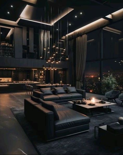 Dark House Interior, Black Luxury House, Mafia House Aesthetic, Dark Modern House, Modern Penthouse, Luxury Houses Mansions, Dark Modern, Luxury Modern Homes, H Design