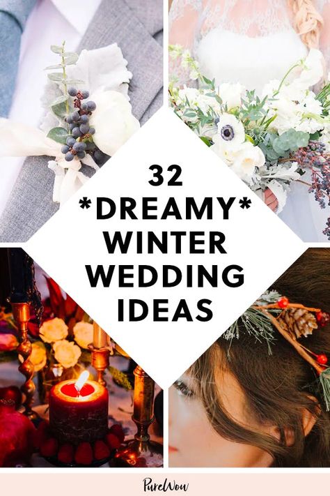 32 *Dreamy* Winter Wedding Ideas  #purewow #bride #beauty #winter #decor #wedding #bridesmaid #fashion #wedding planning Simple Outdoor Winter Wedding, Outdoor December Wedding Ideas, Weddings In January, Wedding Decor Winter Theme, Dreamy Winter Wedding, Wedding Bouquets Bride Winter, Round Table Winter Wedding Decor, February Wedding Inspiration, Winter Wedding Bride Dress