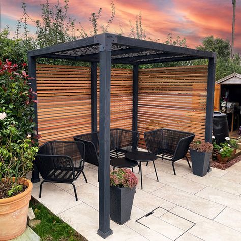 Pergolas Construction Made Easy with Framola Brackets Small Outdoor Gazebo Ideas, Black Wooden Pergola, Small Patio Pergola Ideas, Small Garden Pergola Ideas, Black Pergola Ideas, Outdoor Pergola Ideas Backyards, Wood Pergola Ideas, Garden Canopy Ideas, Small Pergola Ideas