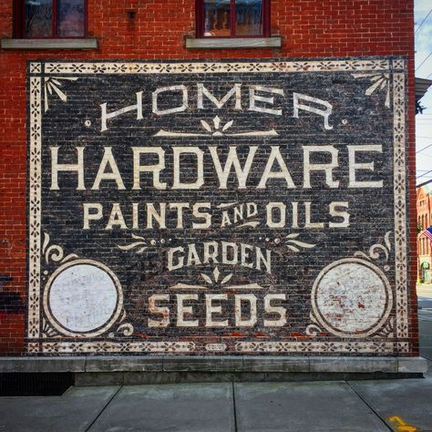 Homer Hardware, Paint And Oils, Garden Seeds. - Homer, NY 9/17 Building Advertising, Coal Bunker, Woodworking Table Plans, Woodworking Quotes, Woodworking Shows, Vintage Advertising Signs, Building Signs, Woodworking Bed, Ghost Signs