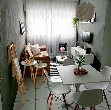 Sala y comedor en pequeños espacios - Dale Detalles Small Apartment Interior, Small House Interior, Apartment Living Room Design, Small Apartment Living Room, Small Living Room Decor, Small Apartment Decorating, Small Apartment Living, Living Room Decor Cozy, Apartment Decor Inspiration