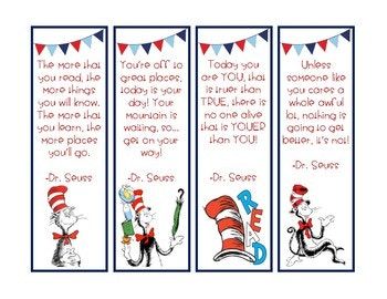 Dr. Suess Crafts, Dr Seuss Bookmarks, Bus Decorations, Fun Library Activities, Prep Teacher, Bookmarks Diy Kids, Easter Poems, Kid Quotes, Dr Seuss Classroom