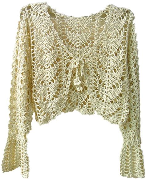 Bolero Haken, White Crochet Crop Top, Gilet Crochet, Mode Crochet, Cottagecore Outfits, Diy Vetement, Crochet Bolero, Crochet Shrug, Floral Crochet