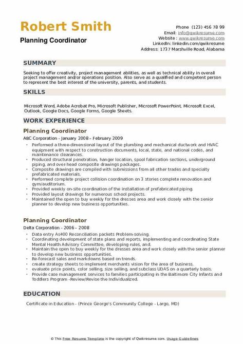 Planning Coordinator Resume Samples | QwikResume Program Coordinator, Resume Pdf, Student Skills, Sample Resume Templates, Education Certificate, Resume Summary, Resume Objective, Microsoft Publisher, Program Management