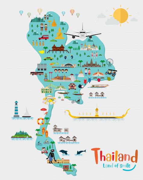 Travel to thailand and thailand map, lan... | Premium Vector #Freepik #vector #background #travel #water #map Thailand Ootd Travel Outfits, Temple Vector, Street Food Thailand, Travel To Thailand, Beach Cartoon, Thailand Map, Lampang, Bamboo Tattoo, Thailand Vacation