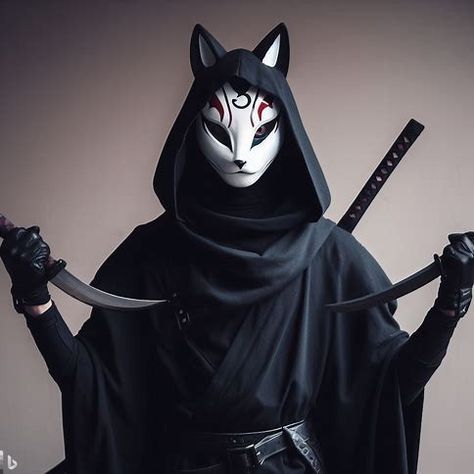 Male Cat Costume, Kitsune Clothes, Shadow Ninja, Creepy Masks, Samurai Mask, Ninja Outfit, Defenders Marvel, Kitsune Mask, Wolf Mask