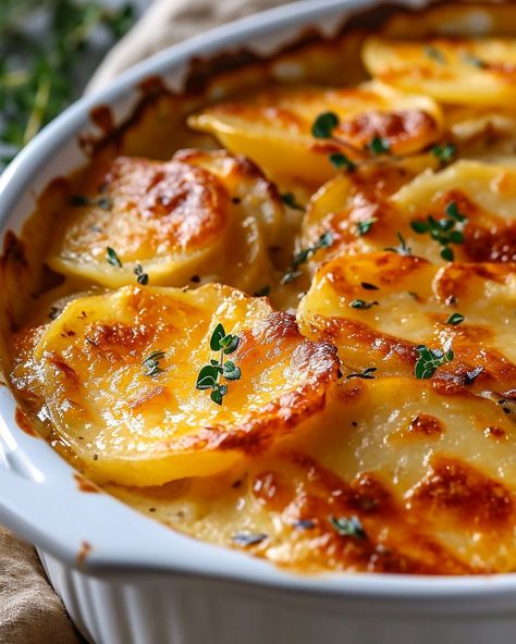 Potato Gratin Easy, Thanksgiving Diner, Easy Scalloped Potatoes Recipe, Potato Gratin Recipe, Scalloped Potatoes Easy, Scalloped Potato Recipes, Potato Recipes Side Dishes, Potato Sides, Potato Side Dishes