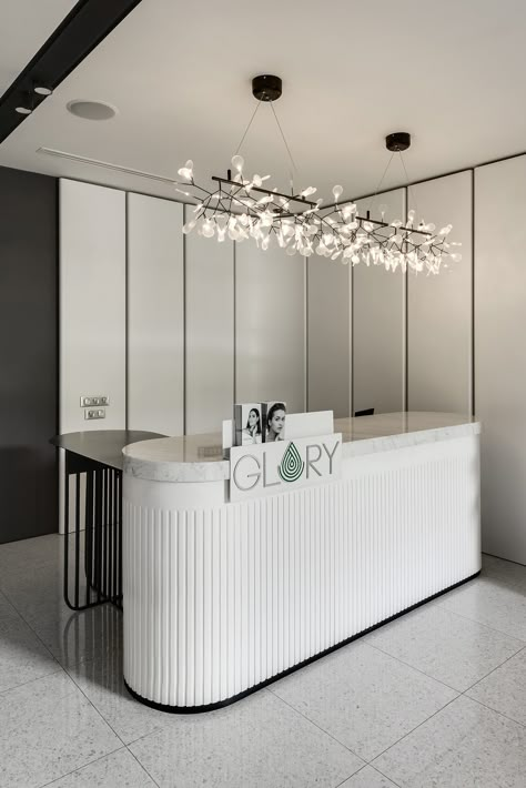 Glory Clinic (completed) on Behance Front Desk Design, Reception Desk Design, Clinic Interior Design, Office Lobby, Reception Counter, Dental Office Design, Counter Design, Lobby Design, Reception Design