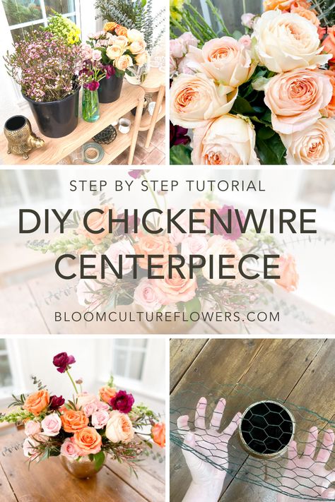 DIY Centerpiece Using Chicken Wire! – Bloom Culture Flowers Diy Flower Arrangements Wedding, Diy Floral Centerpieces, Diy Centerpiece, Event Centerpiece, Diy Display, Planner Business, Floral Arrangements Diy, Farmhouse Ideas, Woo Hoo