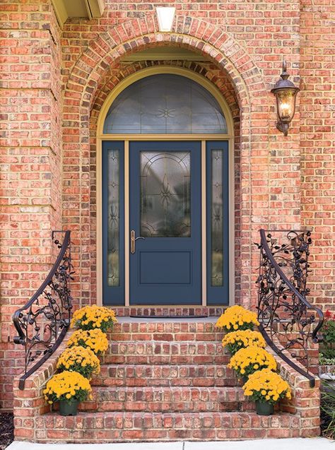 Installing a stylish, well-built, and insulated main entry door can improve a home's curbside appeal and reduce energy costs. Orange Brick Houses, Front Door Images, Window World, Best Front Door Colors, Main Entry Door, Doors Entry, Brick Houses, Traditional Front Doors, Front Door Makeover