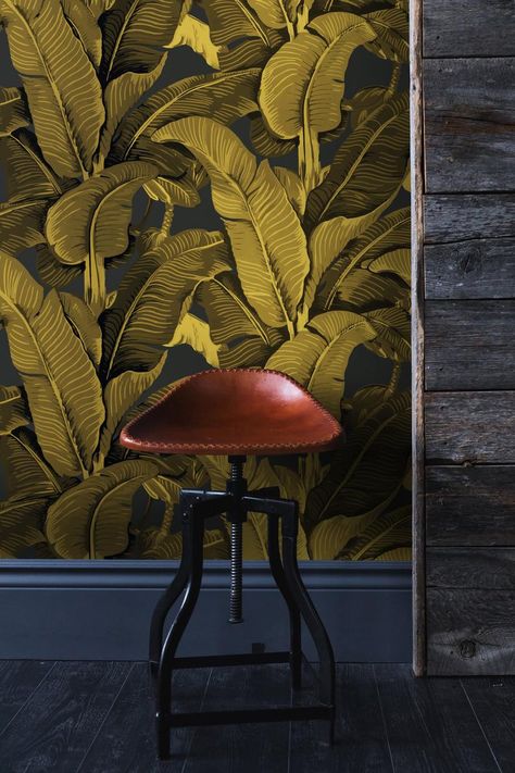 Gold Banana Leaf Wallpaper Leaves Wallpaper Tropical | Etsy Wallpaper Baroque, Martinique Wallpaper, Epic Wallpaper, Banana Wallpaper, Tropical Beach Houses, Purple Tropical, Tiki Decor, Banana Leaf Wallpaper, Banana Leaf Print