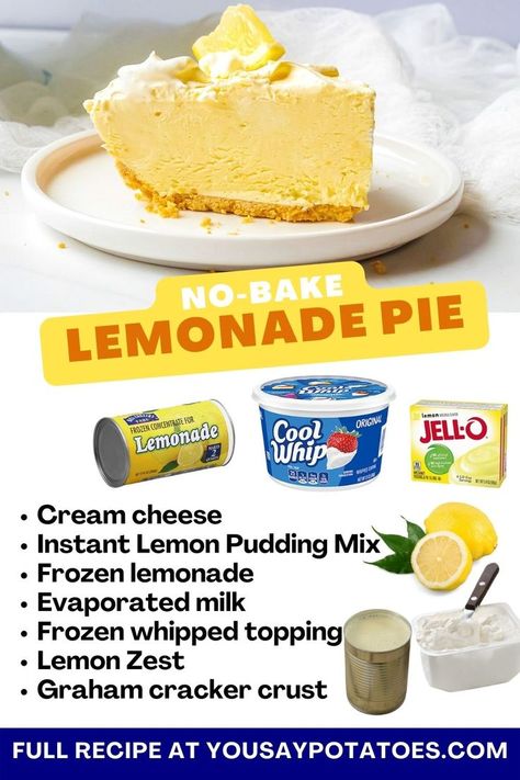 Beat the heat with this refreshing Lemonade Pie recipe! The lemon-flavored cream cheese filling is creamy, tangy, and the perfect match for a crunchy and sweet graham cracker crust. Serve this icebox pie at a summer BBQ or enjoy poolside on a hot day! Lemonade Pie Recipe, Cream Cheese Lemonade Pie, Lemonade Pie, Lemon Pie Recipe, Icebox Pie, Fluff Desserts, Lemon Dessert Recipes, Cold Desserts, Delicious Pies