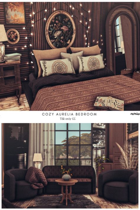 The Sims 4 Cozy Bedroom Custom Content Mods. Download at @thesimsresource #ShowUsYourBuilds #thesims4 #Sims4 #sims4game #ts4house #ts4build #ts4builds #ts4nocc #ts4mm #simsbuilds #ts4 #sims4housebuild #sims4house #sims4home #sims5 #sims4build #simshousedesign #thesims4housebuild . Download here: https://www.thesimsresource.com/downloads/1715363 Sims 4 Vintage Bedroom Cc, Sims 4 Dark Academia Furniture, Sims 4 Bedroom Inspiration, Sims 4 Cc Bohemian Furniture, Sims 4 Cc Maxis Match Curtains, Sims 4 Cosy Cc, Ts4 Mm Furniture, Sims 4 Grunge Bedroom, Cozy Cc Sims 4