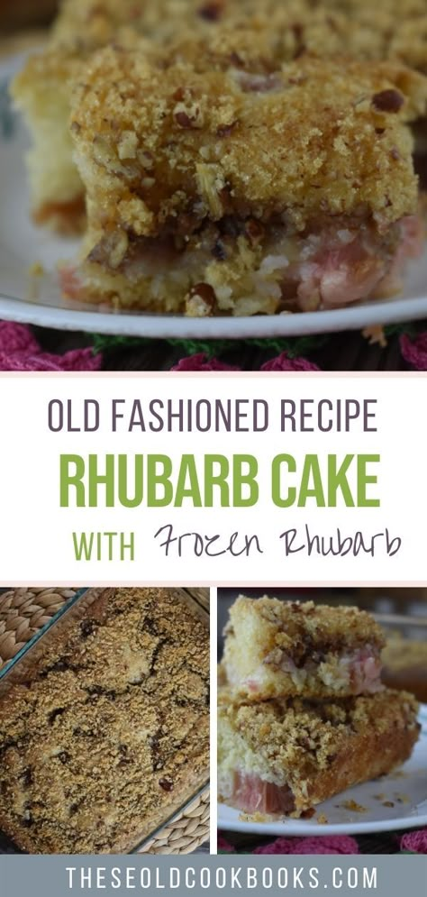 Omas Rhubarb Cake, Frozen Rhubarb Recipes, Strawberry Rhubarb Cake, Key West Food, Rhubarb Cake Recipes, Recipe With Sour Cream, Rhubarb Pudding, Best Rhubarb Recipes, Freeze Rhubarb