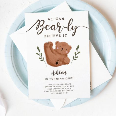 Cute Bear Theme Boy's Birthday Party Invitation - kids birthday Teddy Bear Birthday Theme, Baby Bear Birthday Party, Teddy Bear Birthday Party, Boys First Birthday Party Ideas, Teddy Bear Birthday, Baby Boy 1st Birthday Party, Bear Birthday Party, 1st Birthday Themes, First Birthday Party Themes