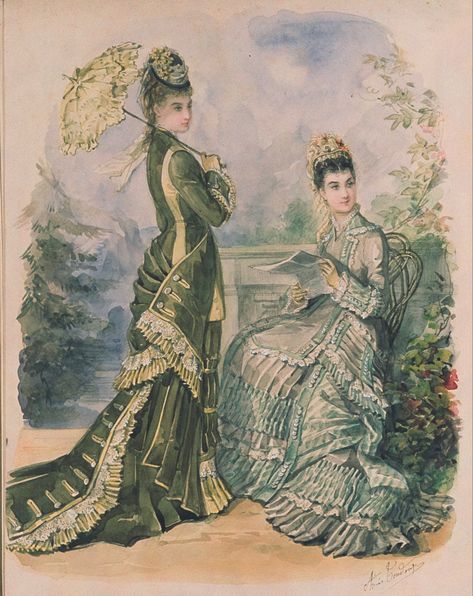 La Mode Illustrée - 1877 Historical Gowns, 1870s Fashion, 1880s Fashion, Decades Of Fashion, 1800s Fashion, Historical Women, Fashion Illustration Vintage, Edwardian Dress, 19th Century Fashion