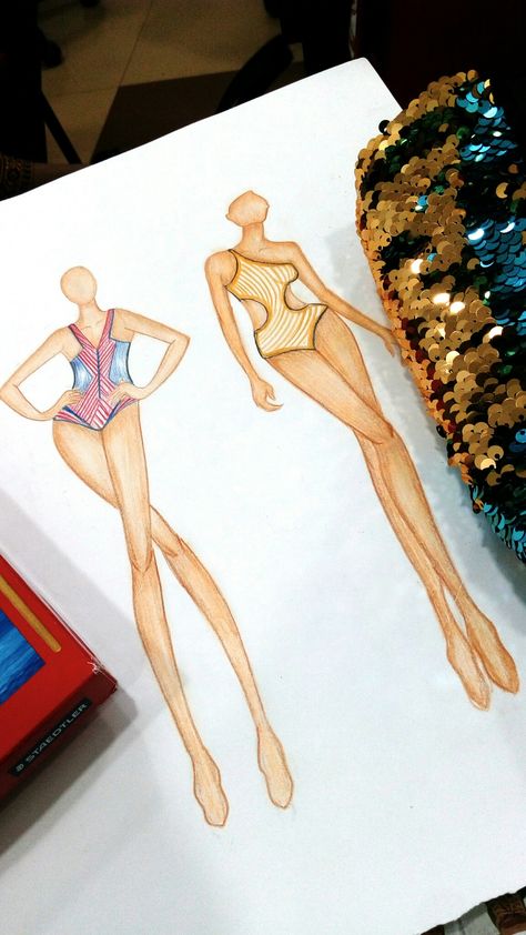 Swimsuit Illustration, Suit Illustration, Basic Illustration, Stylized Illustration, Fashion Drawing Tutorial, Fashion Illustration Sketches Dresses, Sketches Dresses, Fashion Illustration Dresses, Mehndi Designs For Fingers