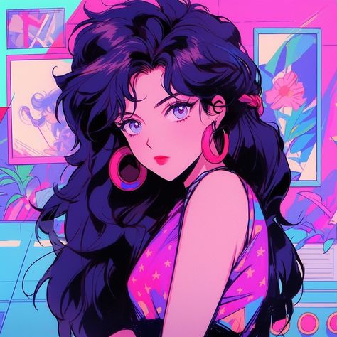 80s Inspired Art, 80s Hair Drawing, 80s Anime Hair, 80s Anime Art Style, Cowboy Bebop Anime, 80s Anime, 80s Women, Cowboy Bebop, Anime Hair