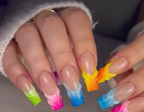 Beautiful rainbow nails (french tip) in colours with a water affect on top Rainbow Nails French Tip, Nails French Tip, Nails French, Rainbow Nails, Beautiful Rainbow, Nails Art, French Nails, Rainbow Colors, Nail Art