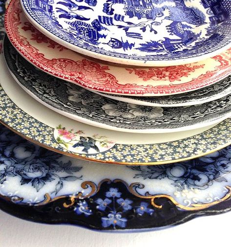 Collecting Mismatched China: Variety Is The Spice Of Life Mismatched Dinner Plates, Beautiful China Dishes, Vintage Mismatched Table Setting, Mixing China Patterns, Mismatch Dinnerware, Mismatched China Table Setting, Mismatched Plates Table Setting, Mismatched Tableware, Coven House