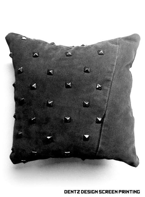 Black Denim Studded Pillow Emo Room, Punk Room, White Decorative Pillows, Living Room Decor Pillows, Dark Home, Goth Decor, Decorative Pillows Couch, Gothic Decor, Gothic Home Decor