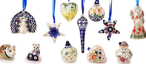 We invite you to stop by the store or visit our website to see our wide selection of Polish Pottery Christmas ornaments. Shop early for the best selection. Polish Christmas Decorations, Polish Christmas Ornaments, Pottery Christmas Ornaments, Neighborhood Gifts, Pottery Christmas, Polish Christmas, Pottery Ornaments, Mud Bath, Polish Stoneware