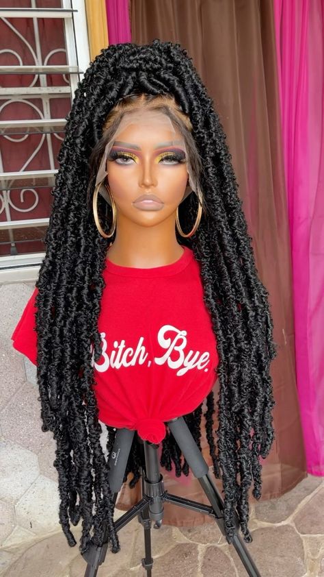 Box Braids Butterfly Locs, Butterfly Locs Parts, Lace Braided Wigs, Loc Wigs For Black Women, Wig Locs, Braided Wig Hairstyles, Butterfly Locs Wig, Butterfly Locs Hairstyle, Full Lace Braided Wig