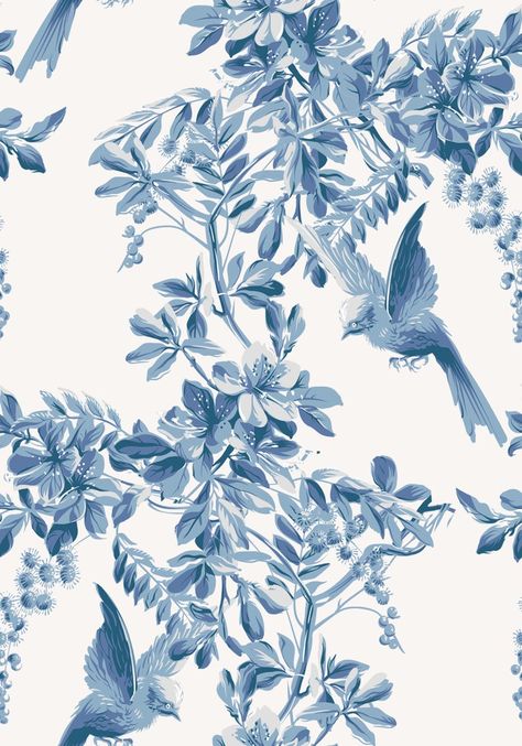 Vintage Blue Flowers and Birds Wallpaper | Etsy Vintage Bird Wallpaper, European Wallpaper, Asian Wallpaper, French Wallpaper, Victorian Wall, Wallpaper Walls Decor, Chinoiserie Wallpaper, Bird Wallpaper, Botanical Wallpaper