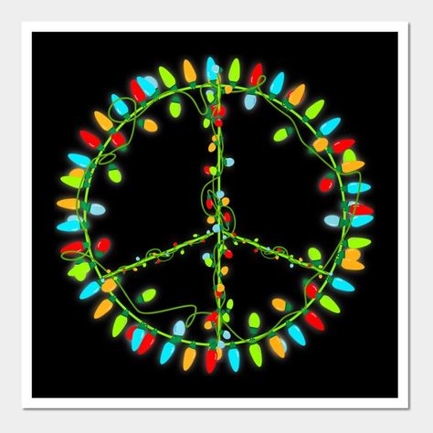 Peace Sign Christmas Lights, Christmas Peace Sign, Peace Sign Christmas, Advent Windows, Peace Sign Wall Art, Paz Hippie, Hippie Christmas, Christmas Door Decorating Contest, Christmas Posters