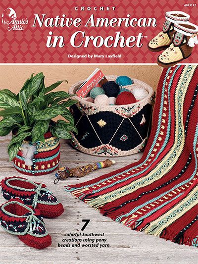 Native American in Crochet Pattern Book Indian Afghan Crochet Pattern, Native American Crochet, Indian Slippers, Modern Haken, Native American Blanket, Crochet Mug Cozy, American Crochet, Modern Crochet Blanket, Afghans Crochet