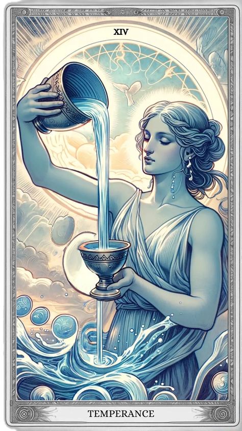 Temperance Tarot Card Meaning, Temperance Tarot Card, Temperance Tarot, Unique Tarot Decks, Tarot Tattoo, Tarot Book, Online Tarot, Tarot Meanings, Consciousness Art