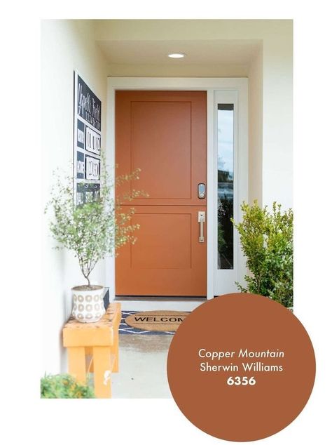 Painting Double Doors, Front Door Colors Black House, Fun Door Colors Entrance, Colors For Shutters And Front Door, Entryway Door Colors Interior, Front Door Brown House, Terra Cotta Front Door, Mustard Front Door, Modern Front Door Colors