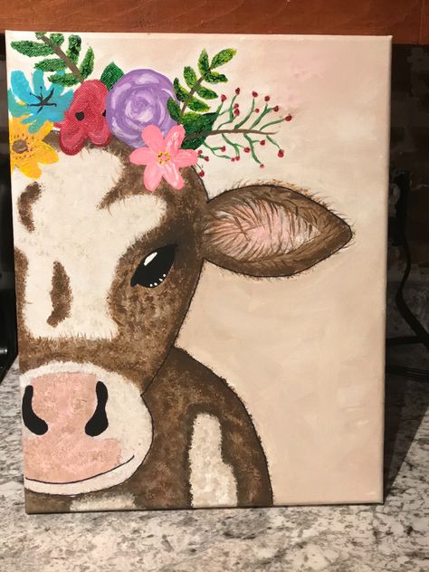 Cute Cow Painting, Minion Painting, Living Room Turquoise, Cow Birthday, Christmas Painting, Cow Painting, Painting Collage, Small Canvas Art, Simple Acrylic Paintings