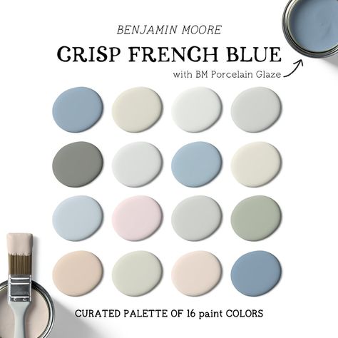 Benjamin Moore FRENCH BLUE Paint French Blue Paint Color, Blue Paint Color Palettes, French Country Paint Colors, Paint Sheen Guide, French Blue Paint, French Country Color Palette, Home Design Kitchen, French Country Colors, Blue Paint Color