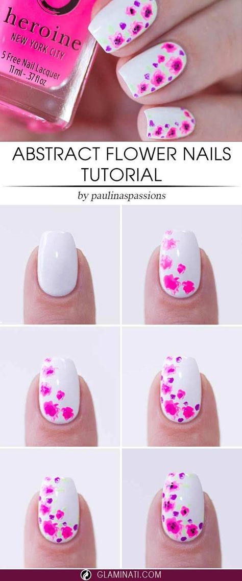 Three-Step Easy Nail Designs You Will Absolutely Love ★ See more: http://glaminati.com/easy-nail-designs/ Pink Nail Art Designs, Nail Designs Pictures, Nail Art For Beginners, Floral Nail Designs, Pink Nail Art, Flower Nail Designs, Nail Art Designs Videos, Floral Nail Art, Diy Nail Designs