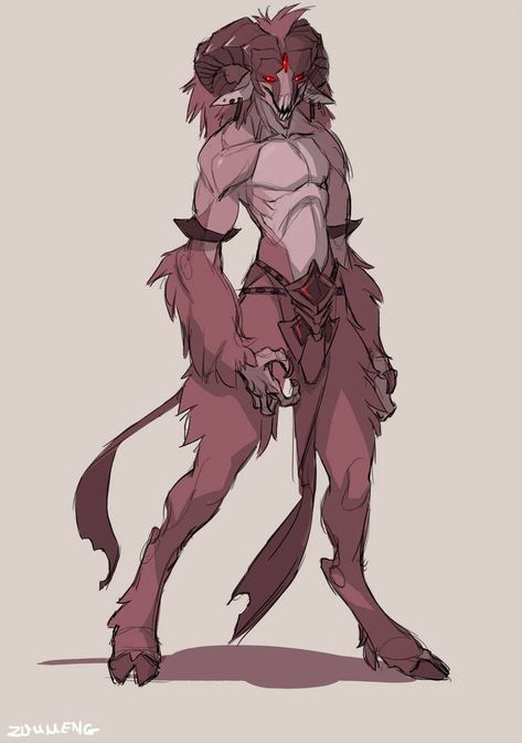 Alien Creatures Humanoid, Beasts Concept Art, Alien Design Creature Concept, Goat Oc, Creature Oc, Goat Demon, Fluffy Pants, Monster Oc, Demon Monster