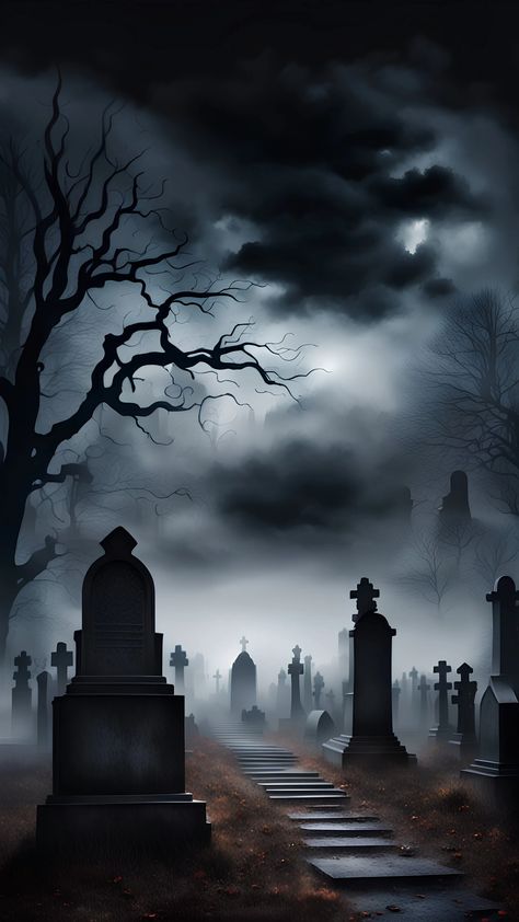 Foggy Cemetery, Haunted Graveyard, Clouds Background, Halloween Cans, This Generation, Black Clouds, Halloween Backgrounds, Graveyard, Cemetery