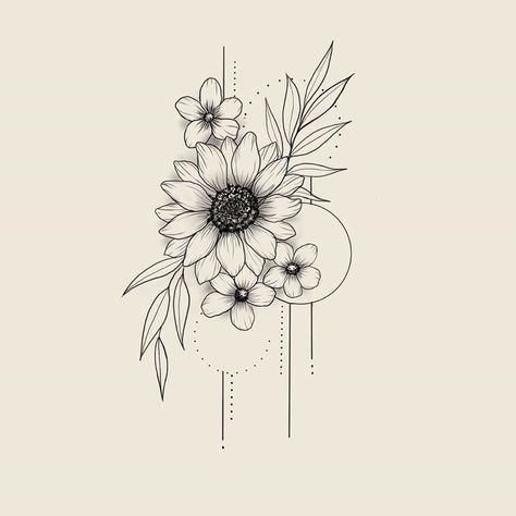 Sunflower With Petals Falling Tattoo, Sunflower Vines Tattoo, One Hour Tattoo Ideas, Sunflower Forearm Tattoo Women, Sunflower Memorial Tattoo, Rose And Sunflower Tattoo, B Tattoos, Flower Ankle Tattoo, Goat Ideas