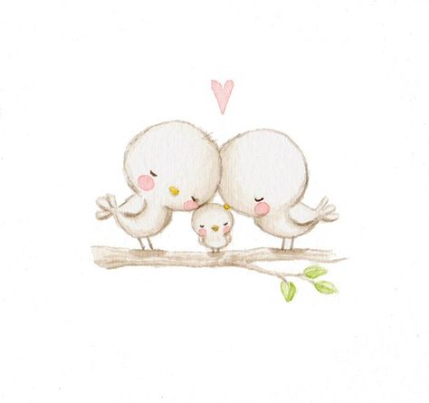 Family love Art Mignon, 수채화 그림, Baby Bird, Illustrators On Instagram, Baby Art, Cute Animal Drawings, الرسومات اللطيفة, 귀여운 동물, Cute Illustration