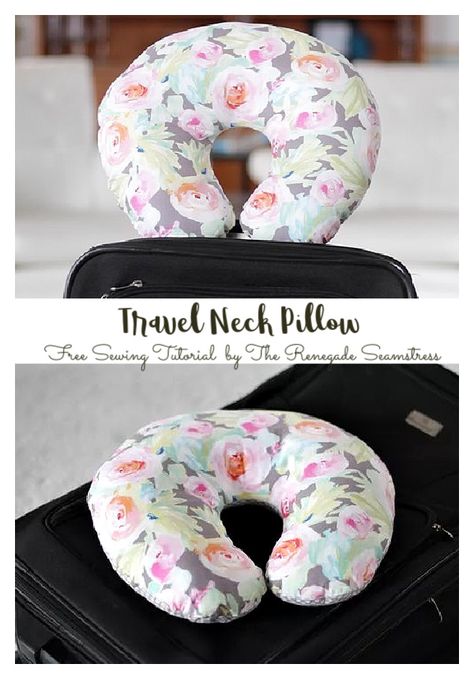 Travel Neck Pillow Diy, Neck Pillow Pattern, Renegade Seamstress, Fabric Art Diy, Travel Neck Pillow, Neck Pillows, Fabric Sewing Patterns, Free Sewing Pattern, Neck Pillow Travel