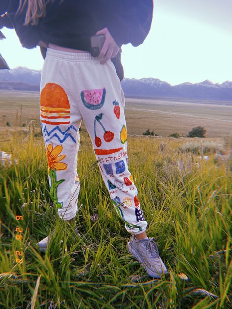 Painted Sweatpants, Sweats Aesthetic, Custom Sweatpants, Summer 22, Sweat Pants, Sweatpants, Hand Painted, Paint, Pants