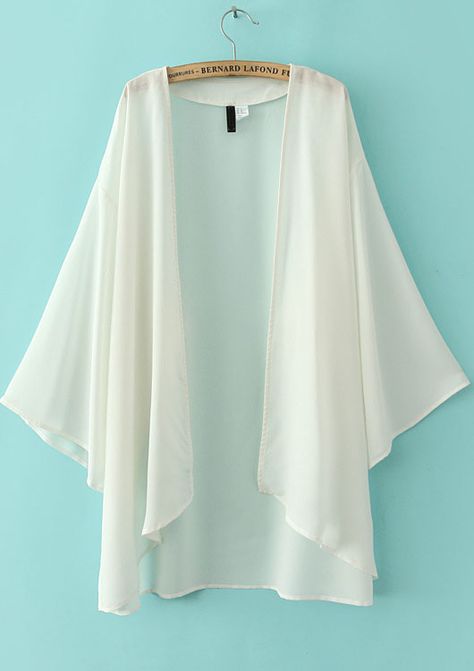 White Puff Sleeve Loose Chiffon Blouse 12.33 Chiffon Kimono Cardigan, Moda Kimono, Green Kimono, White Kimono, Cardigan Kimono, Chiffon Kimono, Chiffon Wrap, Cardigan Casual, Gilet Long