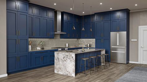 Kitchen Cabinets Dark, Blue Shaker Cabinets, Kitchen Cabinets And Flooring, Frameless Kitchen Cabinets, Wholesale Cabinets, Navy Blue Kitchen, Kitchen Bloxburg, Outdoor Kitchen Cabinets, Blue Kitchen Cabinets